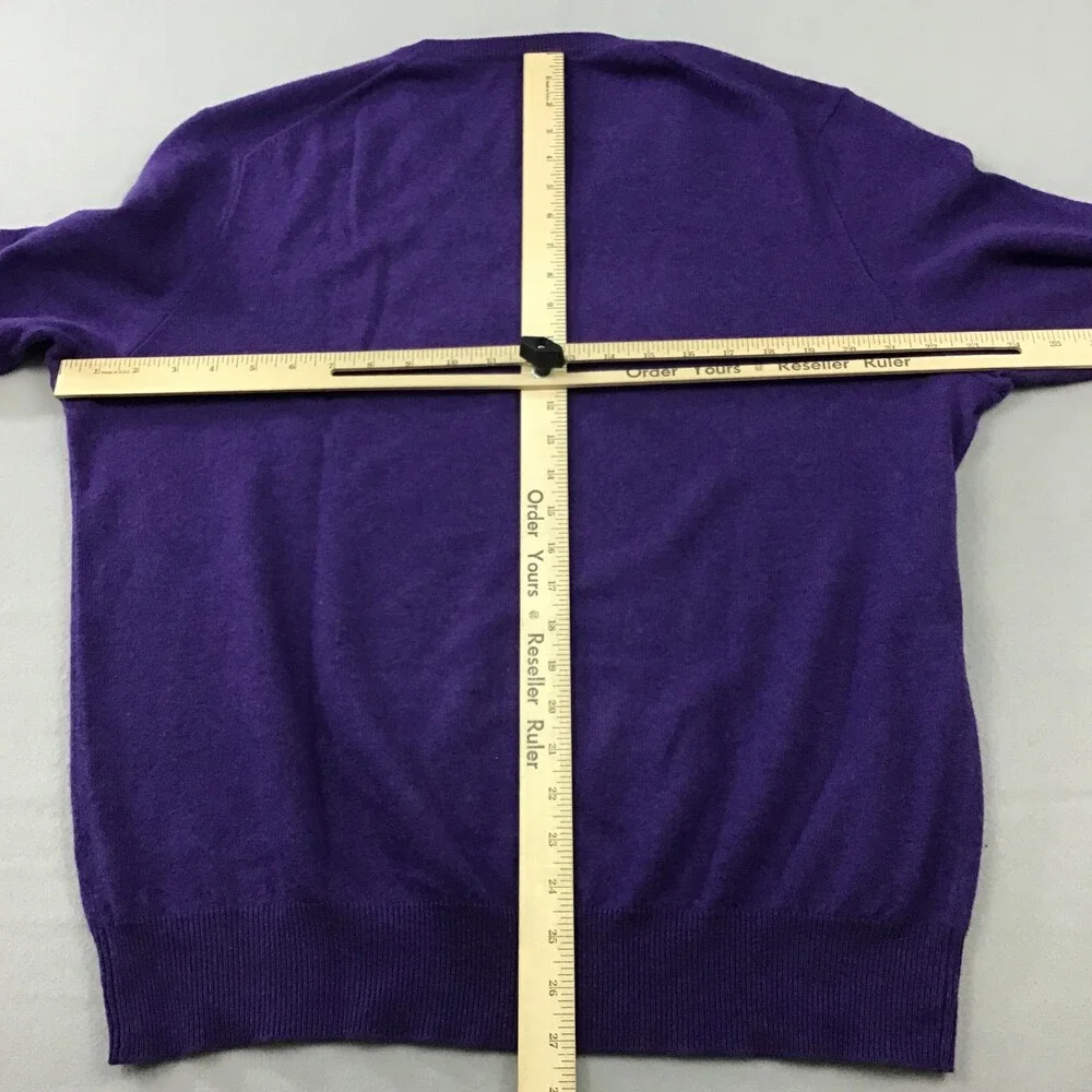 Polo Ralph Lauren Sweater Men Large PurpleSolid V-Neck Pullover Knit Pony Wool